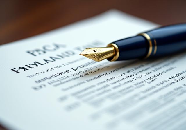Close-up of a high-end luxury fountain pen resting on a meticulously drafted legal document